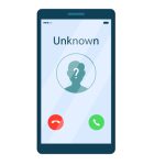Vector illustration in flat cartoon style of incoming call from unknown caller on mobile phone screen