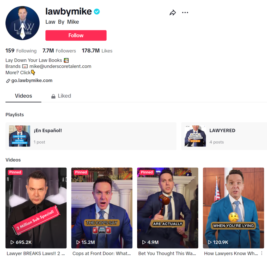 Screenshot of lawbymike tiktok profile 