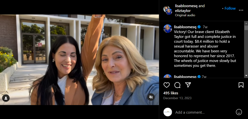 screenshot of social media post by lisabloomesq