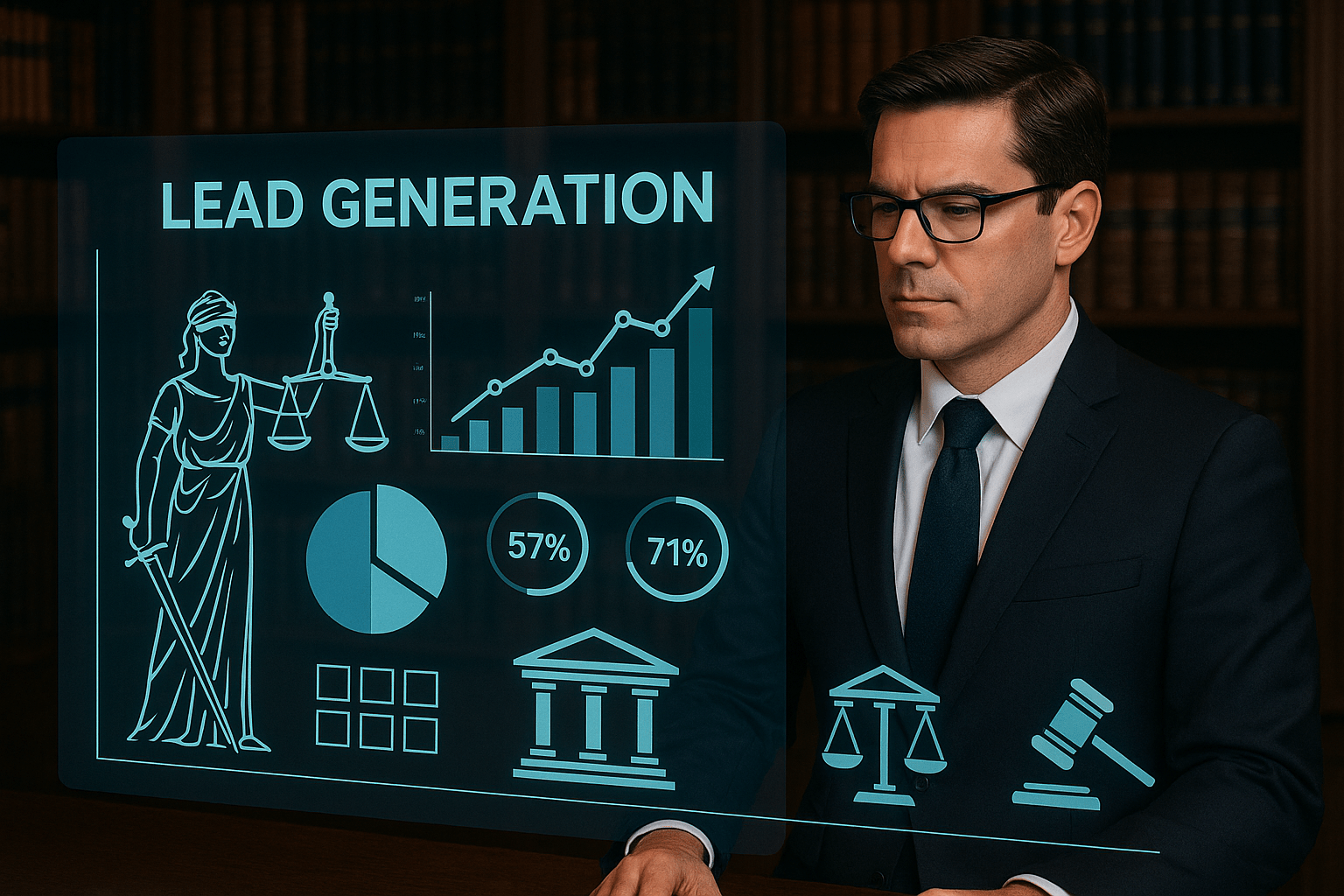 Attorney analyzing digital dashboards for legal lead generation compliance