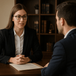 New lawyer meeting with a potential client at a law office during a consultation
