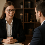 New lawyer meeting with a potential client at a law office during a consultation