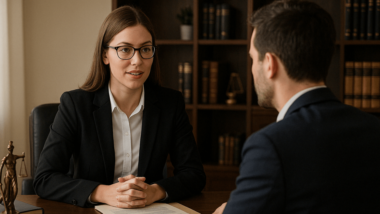 New lawyer meeting with a potential client at a law office during a consultation