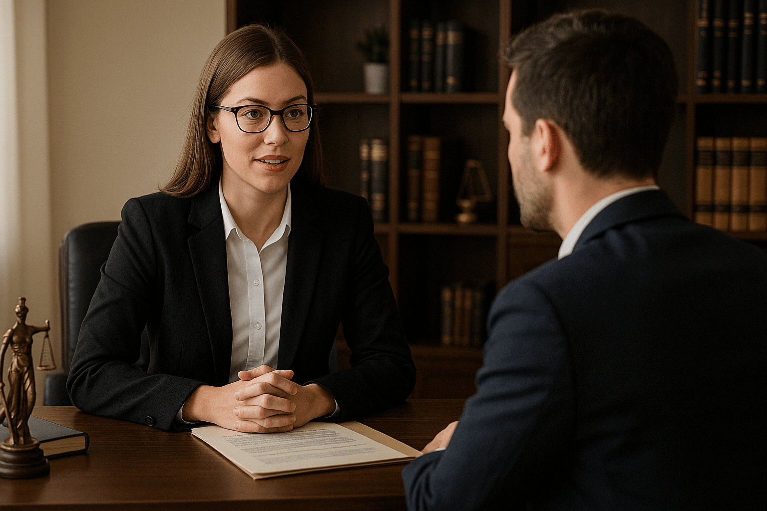 New lawyer meeting with a potential client at a law office during a consultation