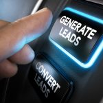 Finger pressing a glowing “Generate Leads” button next to “Convert Leads” option