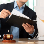 Attorney reviewing case documents with client showing benefits when law firms buy auto accident leads