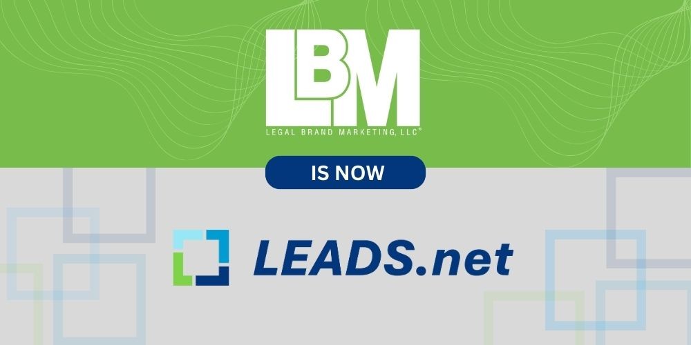 Legal Brand Marketing rebrand announcement showing LBM is now Leads.net