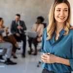 Professional attorney in law office discussing law firm client acquisition SEO strategies with legal marketing team