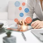 SEO lead generation for law firms with digital tablet showing social engagement metrics, reviews, and location icons