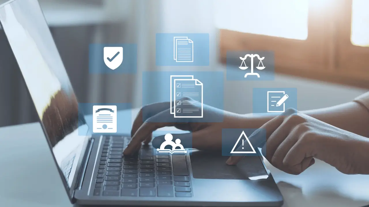 Attorney using laptop to generate content driven legal leads through digital marketing strategies