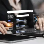 Attorney analyzing E-E-A-T for law firm SEO metrics and rankings on laptop dashboard